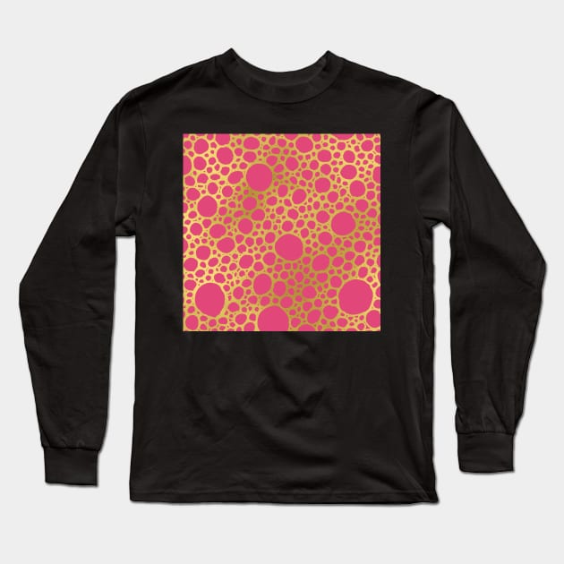 Gold Hot Pink Hand Drawn Jewel Tone Geometric circular Pattern Long Sleeve T-Shirt by dreamingmind